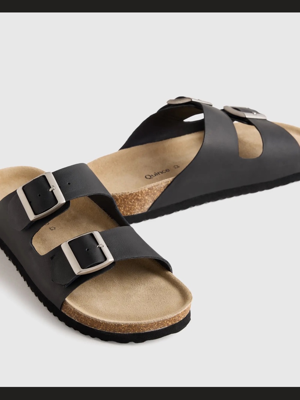 Quince Black Nappa Double Buckle Slide Sandals